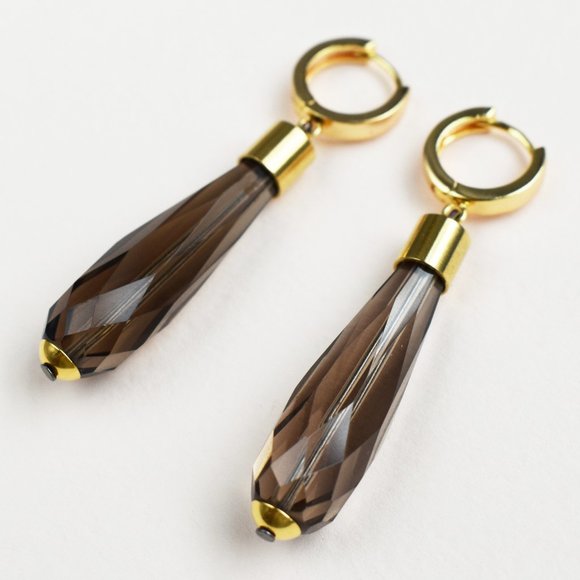 Smoky quartz earrings dangle drop, brown topaz massive earrings